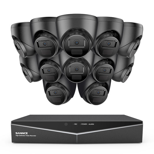 1080p 16CH Analog Überwachungskamera & DVR Set, 12 Stück Schwarz Außen Turret Kamera, Intelligente Bewegungserkennung, 100ft Infrarot Nachtsicht, IP66 Wasserdicht