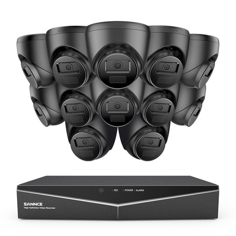 1080p 16CH Analog Überwachungskamera & DVR Set, 12 Stück Schwarz Außen Turret Kamera, Intelligente Bewegungserkennung, 100ft Infrarot Nachtsicht, IP66 Wasserdicht