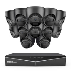 1080p 16CH Analog Überwachungskamera & DVR Set, 12 Stück Schwarz Außen Turret Kamera, Intelligente Bewegungserkennung, 100ft Infrarot Nachtsicht, IP66 Wasserdicht