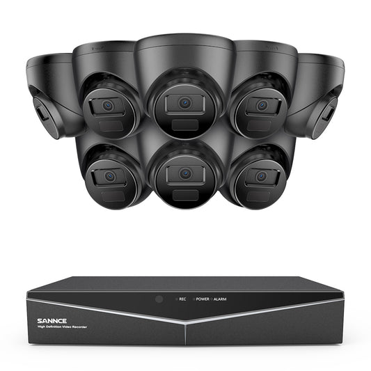 1080p 16CH Analog Überwachungskamera & DVR Set, 8 Stück Schwarz Außen Turret Kamera, Intelligente Bewegungserkennung, 100ft Infrarot Nachtsicht, IP66 Wasserdicht