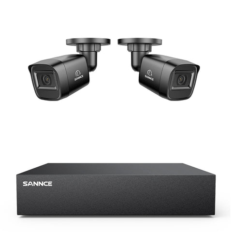 5MP 8CH Bullet Überwachungskamera Set, 2 Stück 2MP Bullet Kamera & Hybrid 5-in-1 DVR, Intelligente Bewegungserkennung, 100ft Nachtsicht, Schwarz