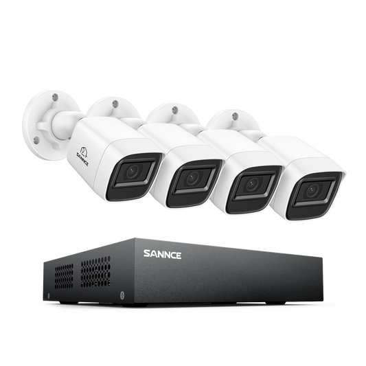 8-Kanal 1080P kabelgebundenes Sicherheitskamerasystem - Hybrid DVR, 4pcs 2MP Bullet-Kameras, Outdoor & Indoor, Smart Motion Detection, Fernzugriff