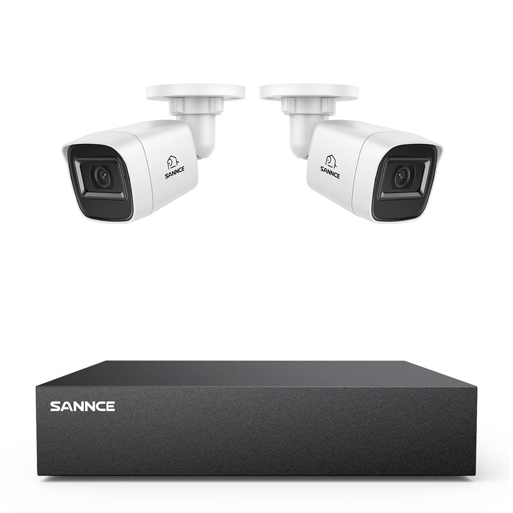8-Kanal 1080P kabelgebundenes Sicherheitskamerasystem - Hybrid DVR, 2pcs 2MP Bullet-Kameras, Outdoor & Indoor, Smart Motion Detection, Fernzugriff