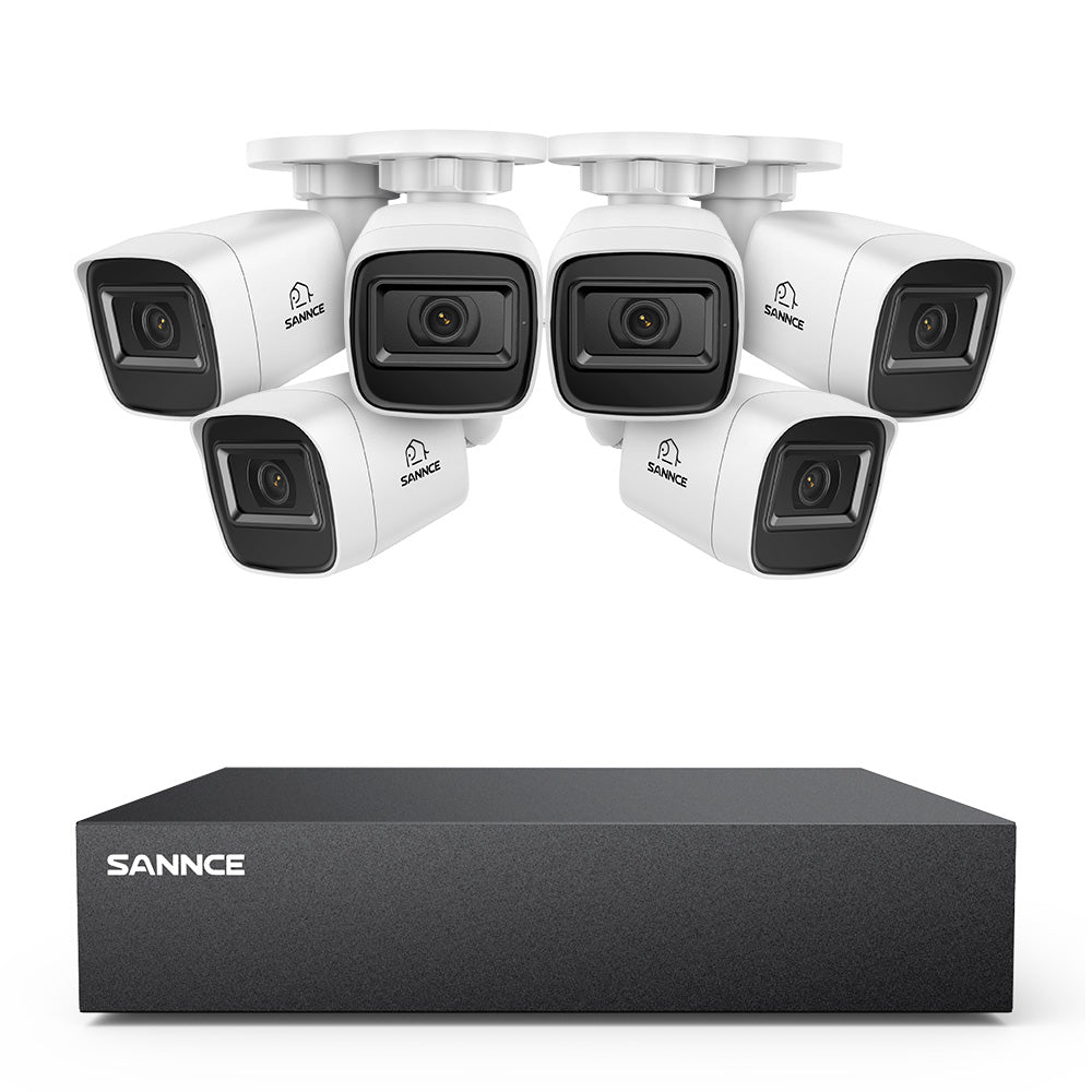 8-Kanal 1080P kabelgebundenes Sicherheitskamerasystem - Hybrid DVR, 6pcs 2MP Bullet-Kameras, Outdoor & Indoor, Smart Motion Detection, Fernzugriff