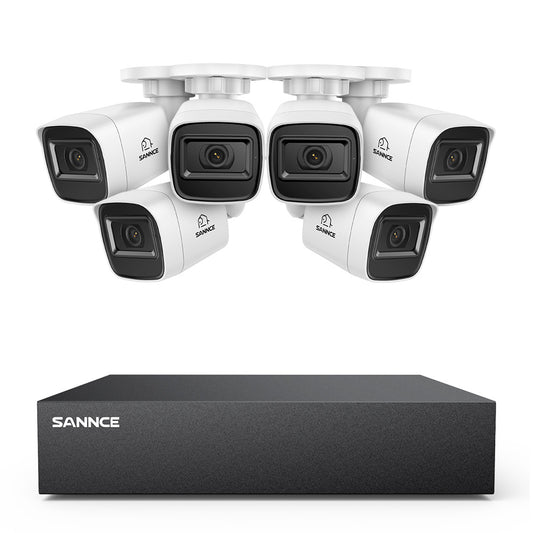 8-Kanal 1080P kabelgebundenes Sicherheitskamerasystem - Hybrid DVR, 6pcs 2MP Bullet-Kameras, Outdoor & Indoor, Smart Motion Detection, Fernzugriff