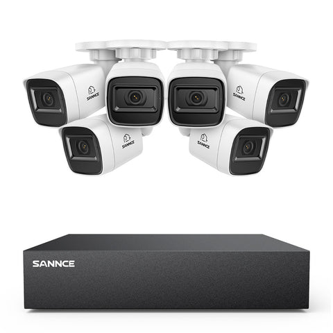 8-Kanal 1080P kabelgebundenes Sicherheitskamerasystem - Hybrid DVR, 6pcs 2MP Bullet-Kameras, Outdoor & Indoor, Smart Motion Detection, Fernzugriff