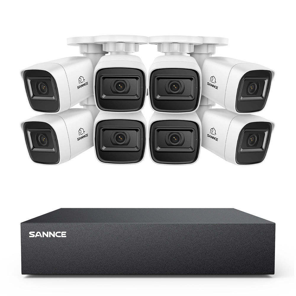 8-Kanal 1080P kabelgebundenes Sicherheitskamerasystem - Hybrid DVR, 8pcs 2MP Bullet-Kameras, Outdoor & Indoor, Smart Motion Detection, Fernzugriff