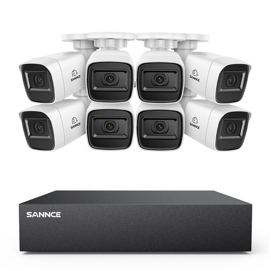 8-Kanal 1080P kabelgebundenes Sicherheitskamerasystem - Hybrid DVR, 8pcs 2MP Bullet-Kameras, Outdoor & Indoor, Smart Motion Detection, Fernzugriff