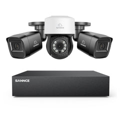 5MP 8CH PT Überwachungskamera System, 2 Stück 2MP Bullet Kamera Schwarz & PT Kamera & Hybrid 5-in-1 DVR, 100ft Nachtsicht, Bewegungserkennung, IP66 Wasserdicht