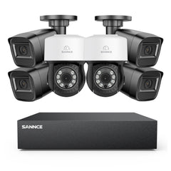 5MP 8CH PT Überwachungskamera System, 4 Stück 2MP Bullet Kamera Schwarz & 2XPT Kamera & Hybrid 5-in-1 DVR, 100ft Nachtsicht, Bewegungserkennung, IP66 Wasserdicht