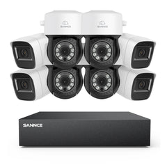 5MP 8CH PT Überwachungskamera System, 4 Stück 2MP Bullet Kamera Weiß & 4XPT Kamera & Hybrid 5-in-1 DVR, 100ft Nachtsicht, Bewegungserkennung, IP66 Wasserdicht
