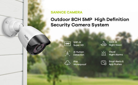 8CH 5MP Super HD CCTV Sicherheitskamerasystem mit 5-in-1 H.264+ DVR und 4*5MP HD Innen-/Außenkameras, weitreichende Nachtsicht, heller Lichtalarm, AI Menschenerkennung, Fernzugriff
