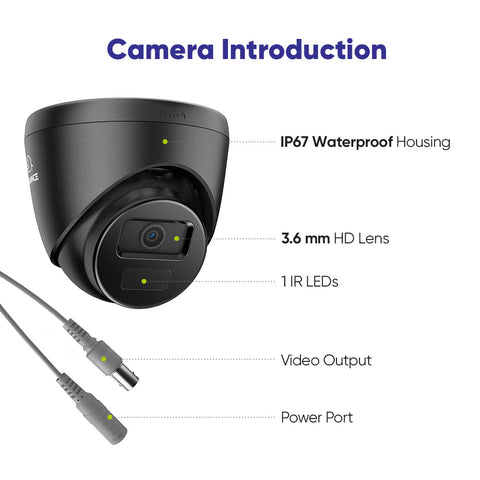 1080p 16CH Analog Überwachungskamera & DVR Set, 12 Stück Schwarz Außen Kamera, Intelligente Bewegungserkennung, 100ft Infrarot Nachtsicht, IP67 Wasserdicht