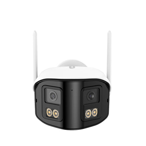 DQ400 – 4MP Dual-Objektiv WLAN-Überwachungskamera für außen, 170° Ultra-Weitwinkel, Farb-Nachtsicht, 2,4/5 GHz Dualband-WLAN, Zwei-Wege-Audio, Cloud & bis zu 256 GB lokale Speicherung, kompatibel mit Alexa