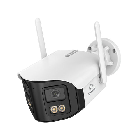 DQ400 – 4MP Dual-Objektiv WLAN-Überwachungskamera für außen, 170° Ultra-Weitwinkel, Farb-Nachtsicht, 2,4/5 GHz Dualband-WLAN, Zwei-Wege-Audio, Cloud & bis zu 256 GB lokale Speicherung, kompatibel mit Alexa