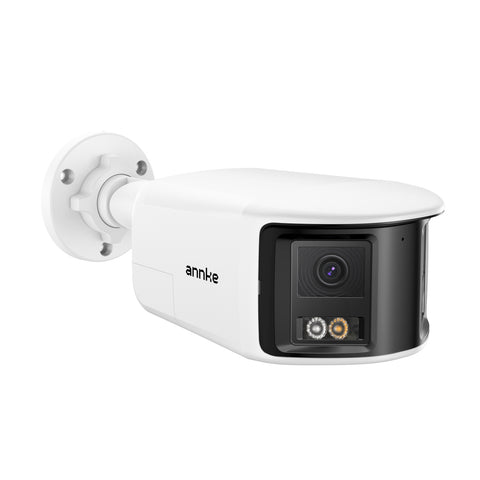 FCD800 - 8MP UHD-Doppelobjektiv-PoE-Überwachungskamera für den Außenbereich, 180°-Panoramablick, intelligente Nachtsicht mit Doppellicht, Zweiwege-Audio, aktive Sirene und Alarm, Personen- und Fahrzeugerkennung, IP67