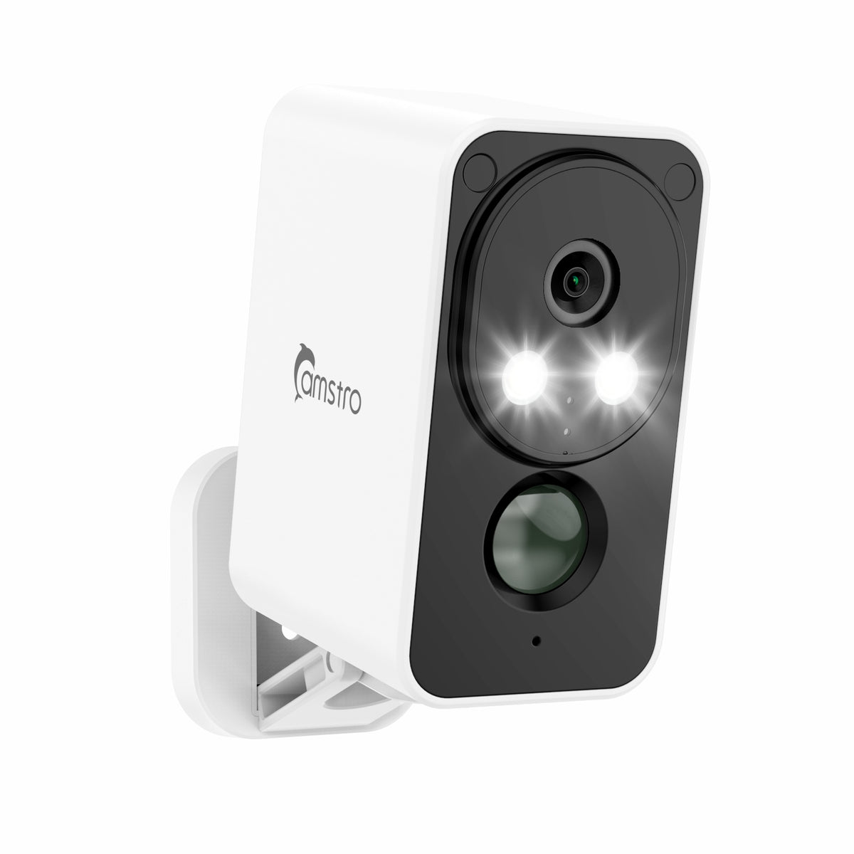 Camstro 2K kabellose Außenkamera mit Farb-Nachtsicht, PIR-Bewegungserkennung, Zwei-Wege-Audio, IP66, Cloud-/SD-Speicher, Alexa-kompatibel, WLAN 2,4 GHz, wiederaufladbarer Akku.