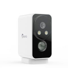 Camstro 2K kabellose Außenkamera mit Farb-Nachtsicht, PIR-Bewegungserkennung, Zwei-Wege-Audio, IP66, Cloud-/SD-Speicher, Alexa-kompatibel, WLAN 2,4 GHz, wiederaufladbarer Akku.