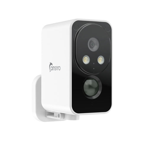 Camstro 2K kabellose Außenkamera mit Farb-Nachtsicht, PIR-Bewegungserkennung, Zwei-Wege-Audio, IP66, Cloud-/SD-Speicher, Alexa-kompatibel, WLAN 2,4 GHz, wiederaufladbarer Akku.