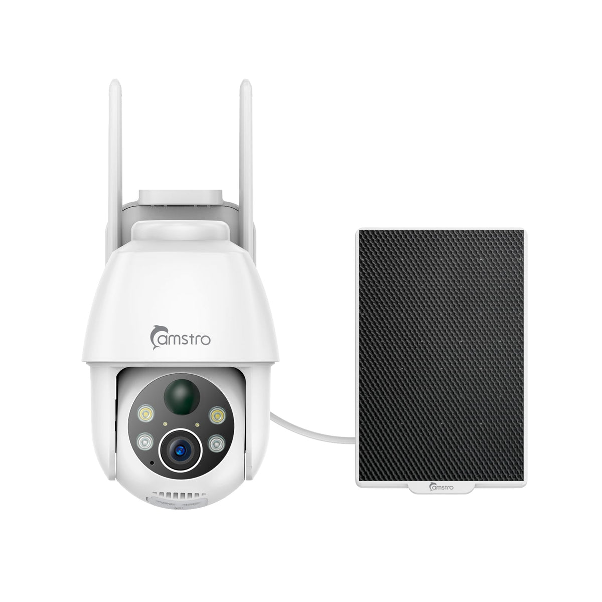 Camstro 3MP Outdoor-Sicherheits-IP-Kamera mit Solarbetrieb, 5200mAh Akku, 130° Ultraweitwinkel, Farbnachtsicht, intelligente Personen- und Fahrzeugerkennung, Zwei-Wege-Audio, kompatibel mit Alexa und Google Assistant