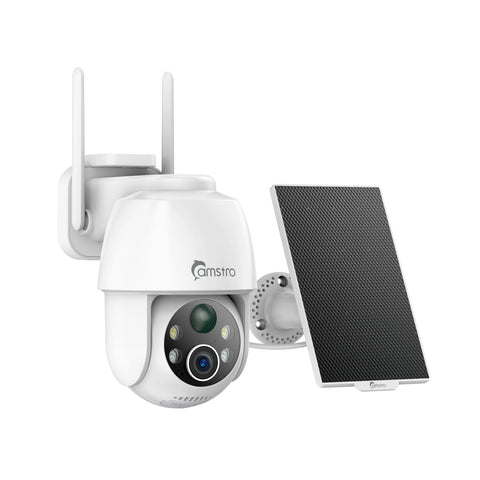 Camstro 3MP Outdoor-Sicherheits-IP-Kamera mit Solarbetrieb, 5200mAh Akku, 130° Ultraweitwinkel, Farbnachtsicht, intelligente Personen- und Fahrzeugerkennung, Zwei-Wege-Audio, kompatibel mit Alexa und Google Assistant