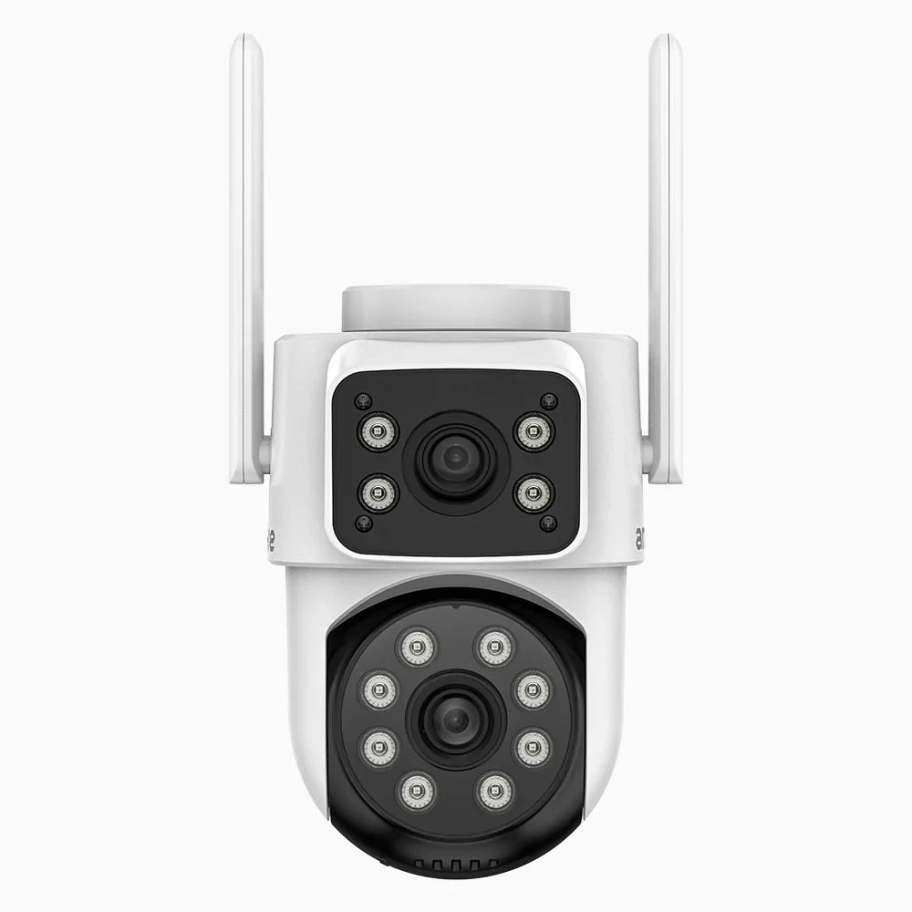 WCD220 - 4MP Dual-Lens WLAN Überwachungskamera Außen, 355° Schwenk & 90° Neigung, 2,4 GHz WiFi, Personenerkennung, Dual-Light Nachtsicht, Sirenenalarm, 2-Wege-Audio, Cloud & max. 128 GB Speicher, Alexa kompatibel