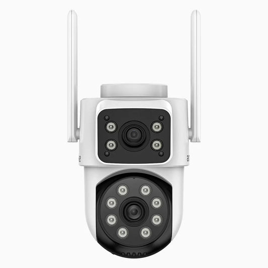 WCD220 - 4MP Dual-Lens WLAN Überwachungskamera Außen, 355° Schwenk & 90° Neigung, 2,4 GHz WiFi, Personenerkennung, Dual-Light Nachtsicht, Sirenenalarm, 2-Wege-Audio, Cloud & max. 128 GB Speicher, Alexa kompatibel