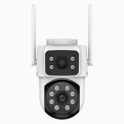 WCD220 - 4MP Dual-Lens WLAN Überwachungskamera Außen, 355° Schwenk & 90° Neigung, 2,4 GHz WiFi, Personenerkennung, Dual-Light Nachtsicht, Sirenenalarm, 2-Wege-Audio, Cloud & max. 128 GB Speicher, Alexa kompatibel