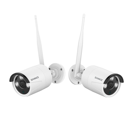 Kabellose 8-MP-Überwachungskamera, 2 Wi-Fi-IP-Kameras für SANNCE N98WHG NVR, Personenerkennung und intelligente Bewegungswarnungen, 30-Meter-Nachtsicht, Zwei-Wege-Audio, funktioniert mit Alexa
