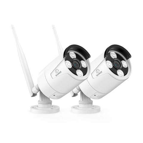 Kabellose 8-MP-Überwachungskamera, 2 Wi-Fi-IP-Kameras für SANNCE N98WHG NVR, Personenerkennung und intelligente Bewegungswarnungen, 30-Meter-Nachtsicht, Zwei-Wege-Audio, funktioniert mit Alexa