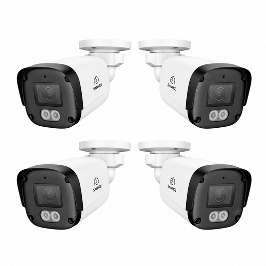 FX800 – 4 Stück 4K PoE-Überwachungskamera mit Audio, SD-Kartensteckplatz, KI-Erkennung, Weitwinkelobjektiv, Dual-Light-Farbnachtsicht und IP67-Wasserschutz