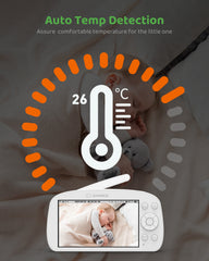 1080p Babyphone mit PTZ Kamera, 5,5 Zoll LCD-Display, 1920x1080p HD Baby Monitor, 5000 mAh-Akku mit Temperatur-, Stromausfallalarme, IR-Nachtsicht, Fütterungserinnerung, 1000ft Reichweite