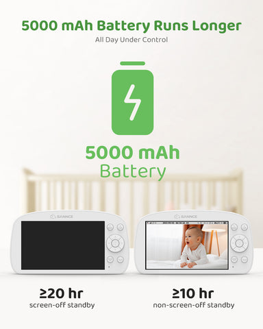 1080p Babyphone mit PTZ Kamera, 5,5 Zoll LCD-Display, 1920x1080p HD Baby Monitor, 5000 mAh-Akku mit Temperatur-, Stromausfallalarme, IR-Nachtsicht, Fütterungserinnerung, 1000ft Reichweite