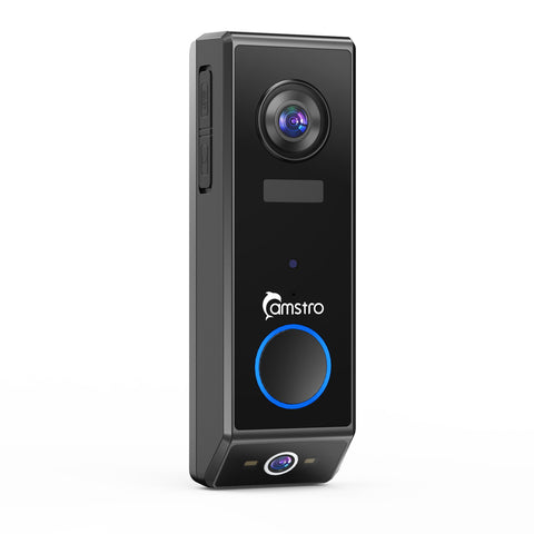 Camstro 2K + 1080P Intelligente Video-Türklingel, Zwei-Wege-Audio, Anpassbare Personenerkennung, Tag-/Nacht-Sicht, 5200mAh Wiederaufladbarer Akku, Unterstützt TF-Karte & Cloud-Speicherung, Funktioniert mit Alexa und Google Assistant
