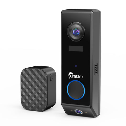 Camstro 2K + 1080P Intelligente Video-Türklingel, Zwei-Wege-Audio, Anpassbare Personenerkennung, Tag-/Nacht-Sicht, 5200mAh Wiederaufladbarer Akku, Unterstützt TF-Karte & Cloud-Speicherung, Funktioniert mit Alexa und Google Assistant
