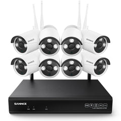 WLAN 3MP 10CH Überwachungskamera Set für Außen,  Audioaufnahme, IP66 Wasserdicht, KI-Personenerkennung, Alexa Unterstützung (8x3MP IP Bullet-Kamera und 8MP 10CH NVR)