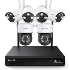 3MP 10CH WLAN PTZ & Bullet Überwachungskamera Set, 350°/90° PTZ Schwenkbar, Kabellose Repeater, 2-Wege-Audio, KI-Personenerkennung, Kompatibel mit Alexa (2xPTZ Kamera, 4xBullet Kamera und 8MP 10CH NVR)