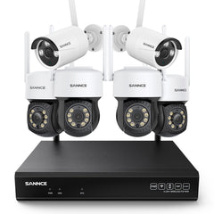 3MP 10CH WLAN PTZ & Bullet Überwachungskamera Set, 350°/90° PTZ Schwenkbar, Kabellose Repeater, 2-Wege-Audio, KI-Personenerkennung, Kompatibel mit Alexa (4xPTZ Kamera, 2xBullet Kamera und 8MP 10CH NVR)