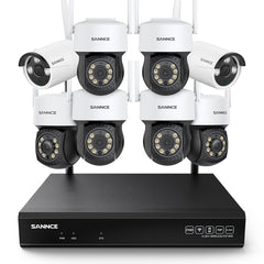 3MP 10CH WLAN PTZ & Bullet Überwachungskamera Set, 350°/90° PTZ Schwenkbar, Kabellose Repeater, 2-Wege-Audio, KI-Personenerkennung, Kompatibel mit Alexa (6xPTZ Kamera, 2xBullet Kamera und 8MP 10CH NVR)