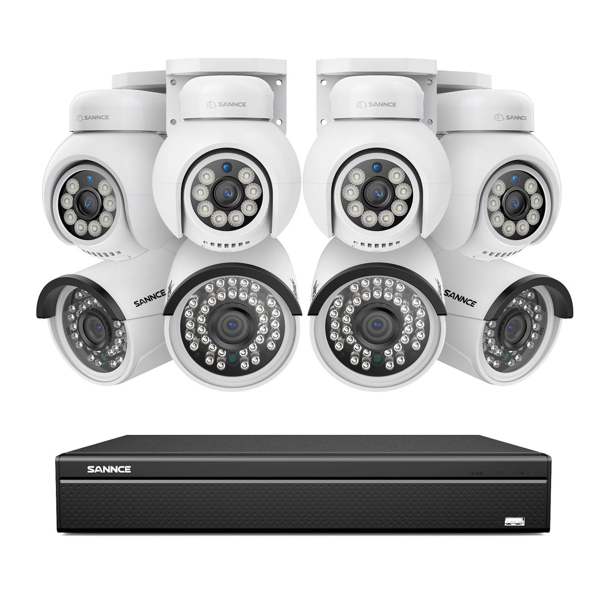 16 Kanal 4K PoE Bullet & PTZ Sicherheitskamerasystem, 8MP PoE IP Kameras für den Außenbereich, schwenk- und neigbar, ONVIF unterstützter NVR, Zwei-Wege-Audio, intelligente Personen-/Fahrzeugerkennung (4x PT-Kameras+4x IP-Kameras)