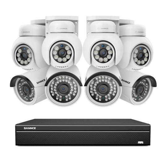 16 Kanal 4K PoE Bullet & PTZ Sicherheitskamerasystem, 8MP PoE IP Kameras für den Außenbereich, schwenk- und neigbar, ONVIF unterstützter NVR, Zwei-Wege-Audio, intelligente Personen-/Fahrzeugerkennung (4x PT-Kameras+4x IP-Kameras)