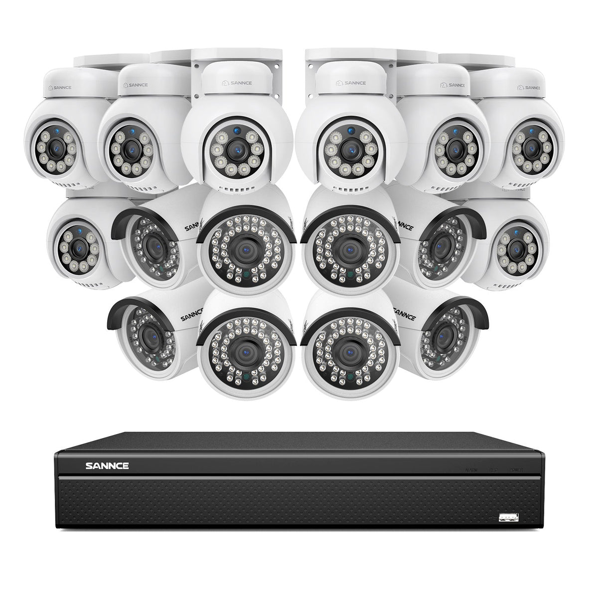 16 Kanal 4K PoE Bullet & PTZ Sicherheitskamerasystem, 8MP PoE IP Kameras für den Außenbereich, schwenk- und neigbar, ONVIF unterstützter NVR, Zwei-Wege-Audio, intelligente Personen-/Fahrzeugerkennung (8x PT-Kameras+8x IP-Kameras)