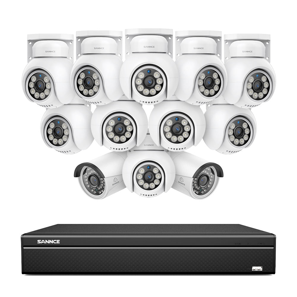 16 Kanal 4K PoE Bullet & PTZ Sicherheitskamerasystem, 8MP PoE IP Kameras für den Außenbereich, schwenk- und neigbar, ONVIF unterstützter NVR, Zwei-Wege-Audio, intelligente Personen-/Fahrzeugerkennung (10x PT-Kameras+2x IP-Kameras)