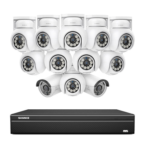 4K 16CH POE PTZ Überwachungskamera Set, 8MP Ultra-HD (3840×2160), Fernzugriff,  350°/90° PTZ Schwenkbar, Intelligente Personen-/Fahrzeugerkennung, IP66 Wasserdicht (8MP IP PTZ Kamera und 16CH NVR)