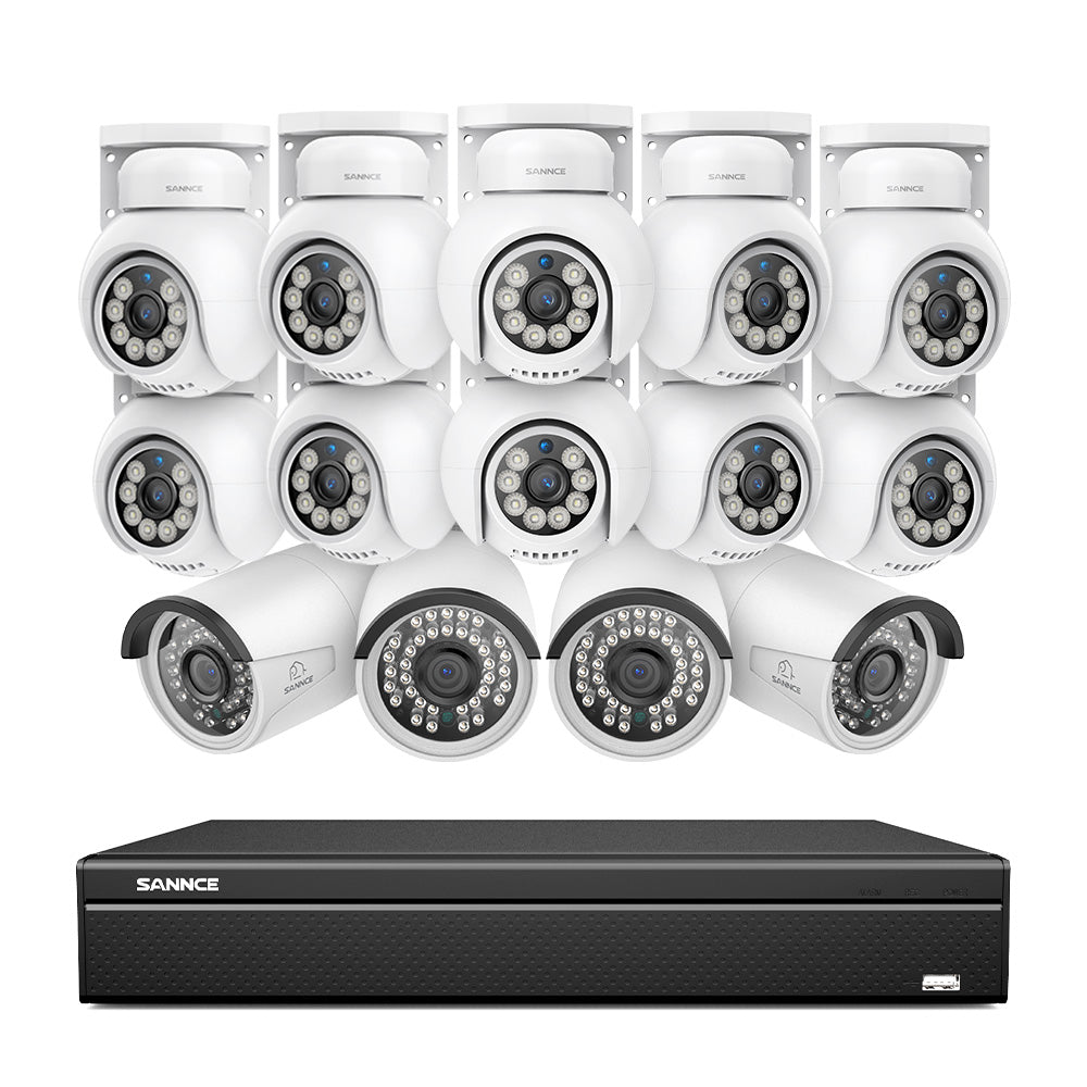 16 Kanal 4K PoE Bullet & PTZ Sicherheitskamerasystem, 8MP PoE IP Kameras für den Außenbereich, schwenk- und neigbar, ONVIF unterstützter NVR, Zwei-Wege-Audio, intelligente Personen-/Fahrzeugerkennung (10x PT-Kameras+4x IP-Kameras)
