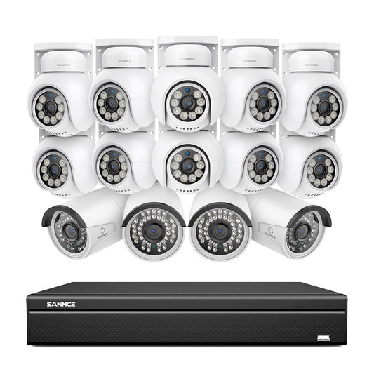 16 Kanal 4K PoE Bullet & PTZ Sicherheitskamerasystem, 8MP PoE IP Kameras für den Außenbereich, schwenk- und neigbar, ONVIF unterstützter NVR, Zwei-Wege-Audio, intelligente Personen-/Fahrzeugerkennung (10x PT-Kameras+4x IP-Kameras)