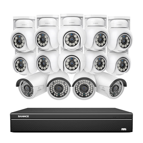 4K 16CH POE PTZ Überwachungskamera Set, 8MP Ultra-HD (3840×2160), Fernzugriff,  350°/90° PTZ Schwenkbar, Intelligente Personen-/Fahrzeugerkennung, IP66 Wasserdicht (6x8MP IP PTZ Kamera und 16CH NVR)