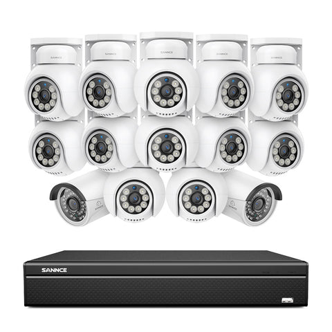 4K 16CH POE PTZ Überwachungskamera Set, 8MP Ultra-HD (3840×2160), Fernzugriff,  350°/90° PTZ Schwenkbar, Intelligente Personen-/Fahrzeugerkennung, IP66 Wasserdicht (6x8MP IP PTZ Kamera und 16CH NVR)