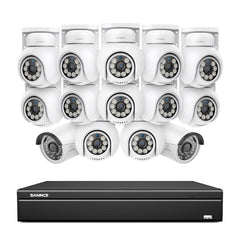 16 Kanal 4K PoE Bullet & PTZ Sicherheitskamerasystem, 8MP PoE IP Kameras für den Außenbereich, schwenk- und neigbar, ONVIF unterstützter NVR, Zwei-Wege-Audio, intelligente Personen-/Fahrzeugerkennung (12x PT-Kameras+2x IP-Kameras)