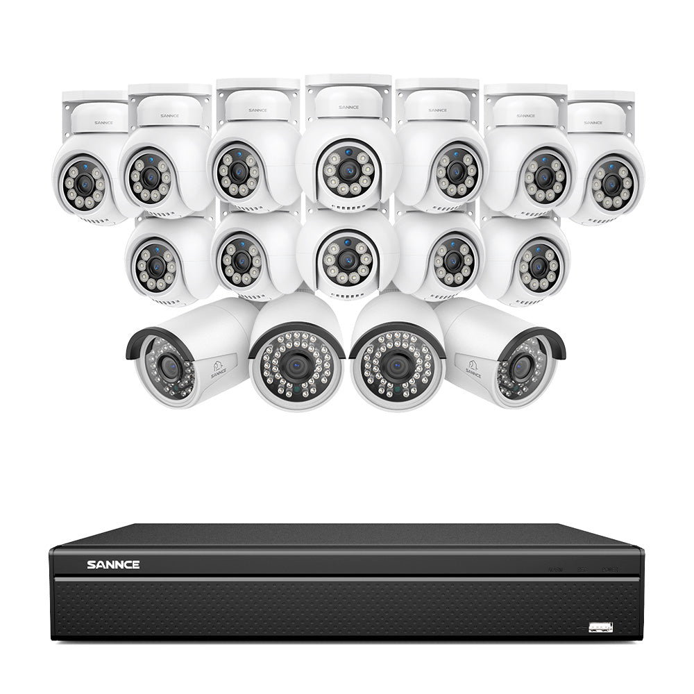 16 Kanal 4K PoE Bullet & PTZ Sicherheitskamerasystem, 8MP PoE IP Kameras für den Außenbereich, schwenk- und neigbar, ONVIF unterstützter NVR, Zwei-Wege-Audio, intelligente Personen-/Fahrzeugerkennung (12x PT-Kameras+4x IP-Kameras)